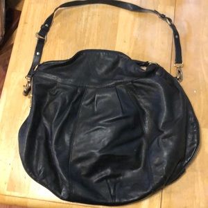 Black faux leather messenger bag